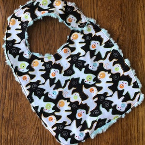 Black and Orange Ghost Minkie Baby/Toddler Bib