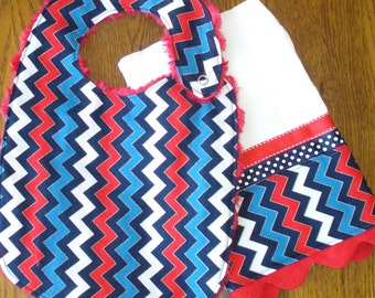 Burp Cloth Red Chevron x1 Toweling Backed GREAT GIFT IDEA!! 
