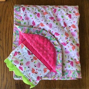 Tropical Flamingo Minky Blanket and Burpcloth Set...Can Be Personalized