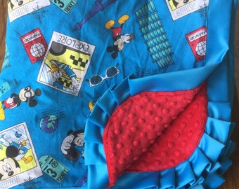 Mickey Mouse and Donald Duck Travel Minky Blanket - Lap Blanket - Personalization Available