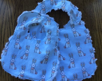 Blue Bunny Bib - Two Sizes Available - Infant Only or Larger Baby/Toddler Bib