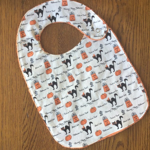 Black Cat and Pumpkin Halloween Minky Baby/Toddler Bib or Bib and Burp Cloth Set