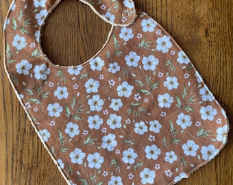 NEW…Brown and Cream Flower Minky Baby/Toddler Bib