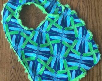 Blue and Green Dragonfly Wings Minky Baby/Toddler Bib