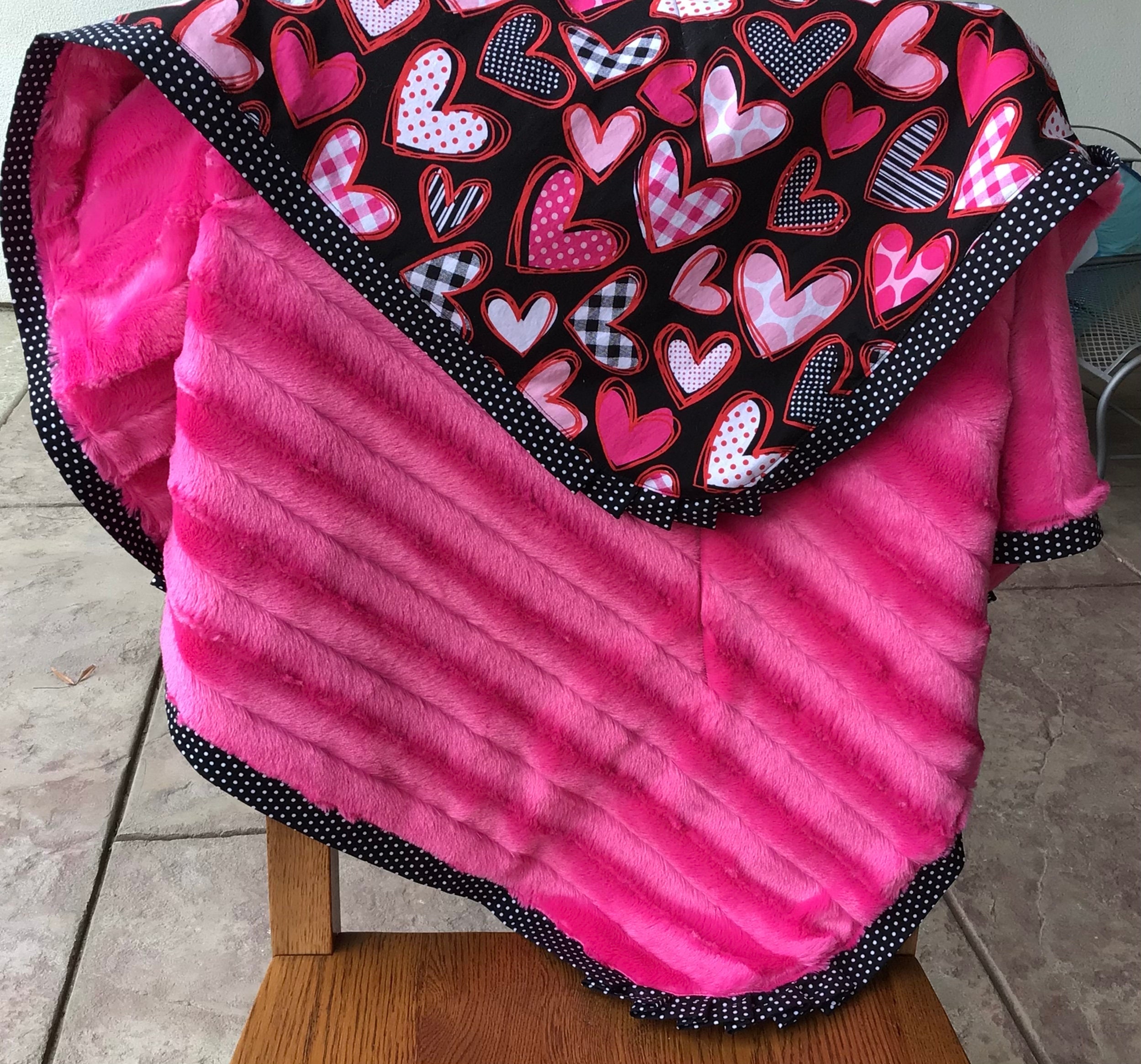Valentine Blanket Black and Pink Hearts Minky Blanket Etsy Australia