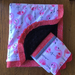 Flamingo Minky Blanket and Burpcloth Set...Can Be Personalized