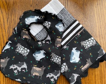 Cow Infant Bib and Burp Cloth Set