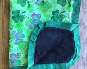 St. Patrick’s Day Green and Purple Shamrock Smaller 20” Tuck-A-Round Blanket Minky Blanket - Can Be Personalized