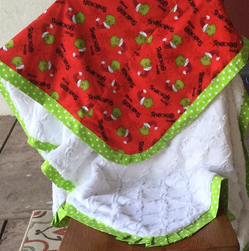 Red Grinch Face Christmas Blanket Adult Wrap Around Minky Etsy