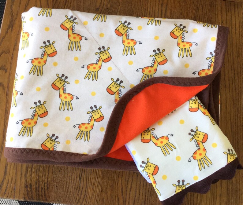 Giraffe Flannel Blanket and Burp Cloth Set....personalization available