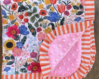 Tulip, Sunflower, and Poppy Smaller Minky Blanket...Can Be Personalized