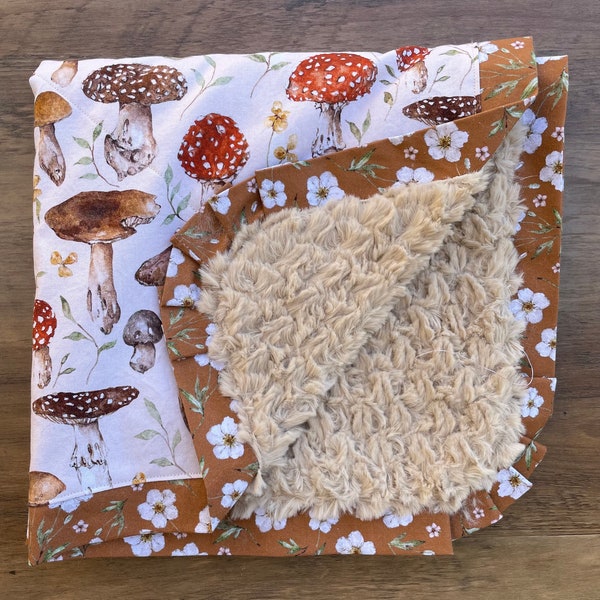 NEW…Mushroom Smaller Minky Blanket...Can Be Personalized
