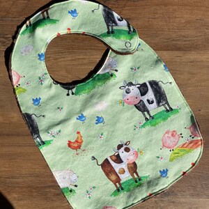 Farm Animal Minky Baby/Toddler Bib or Smaller Infant Only Bib