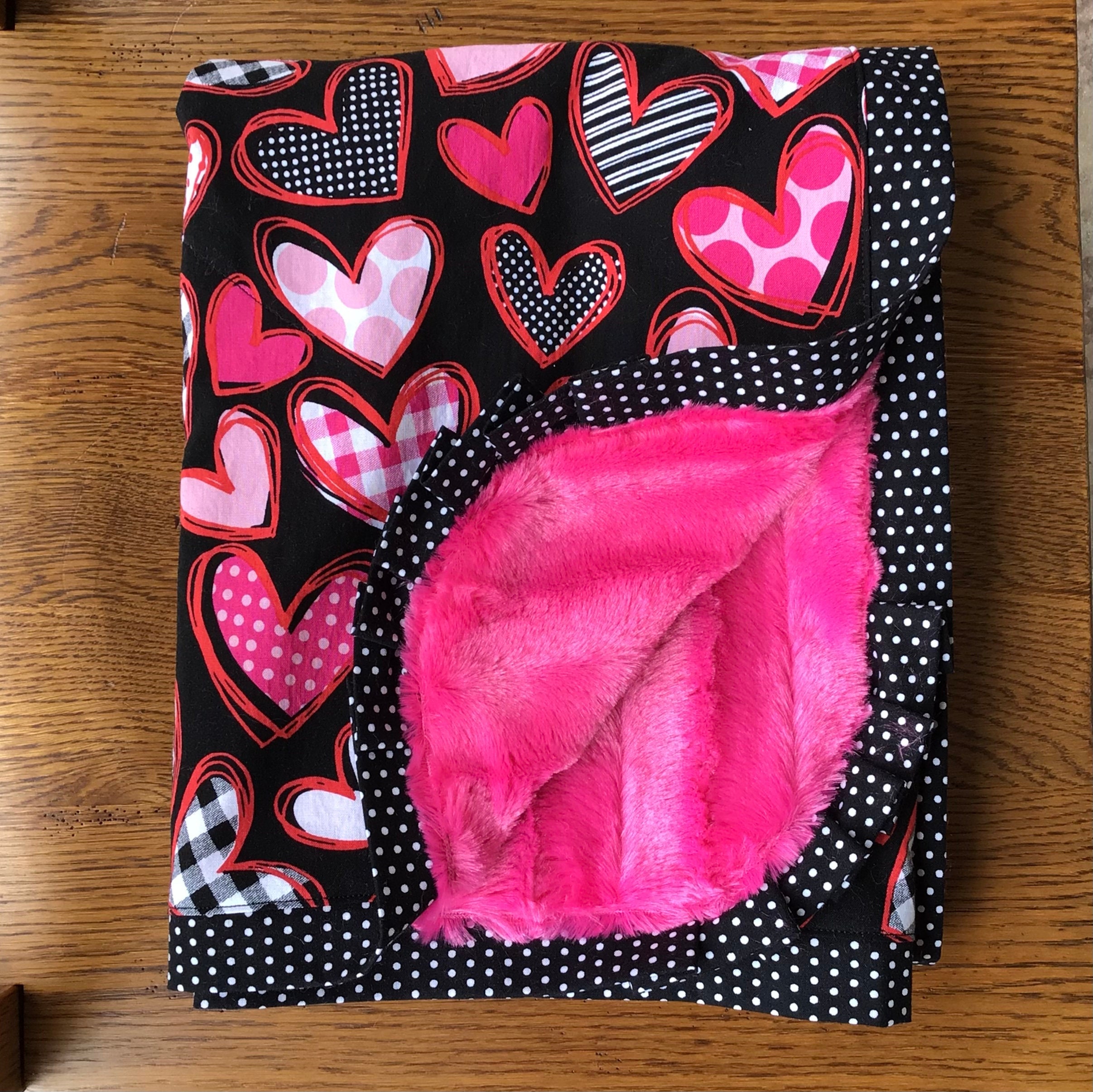 Valentine Blanket Black and Pink Hearts Minky Blanket Etsy Australia