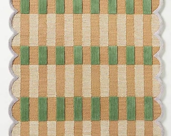 Matilda Hand Tufted Wool Area Rug Grey Borders 100% Woolen Handmade Rug Green and Brown Carpet For Bedroom, Living Room and Dining Room