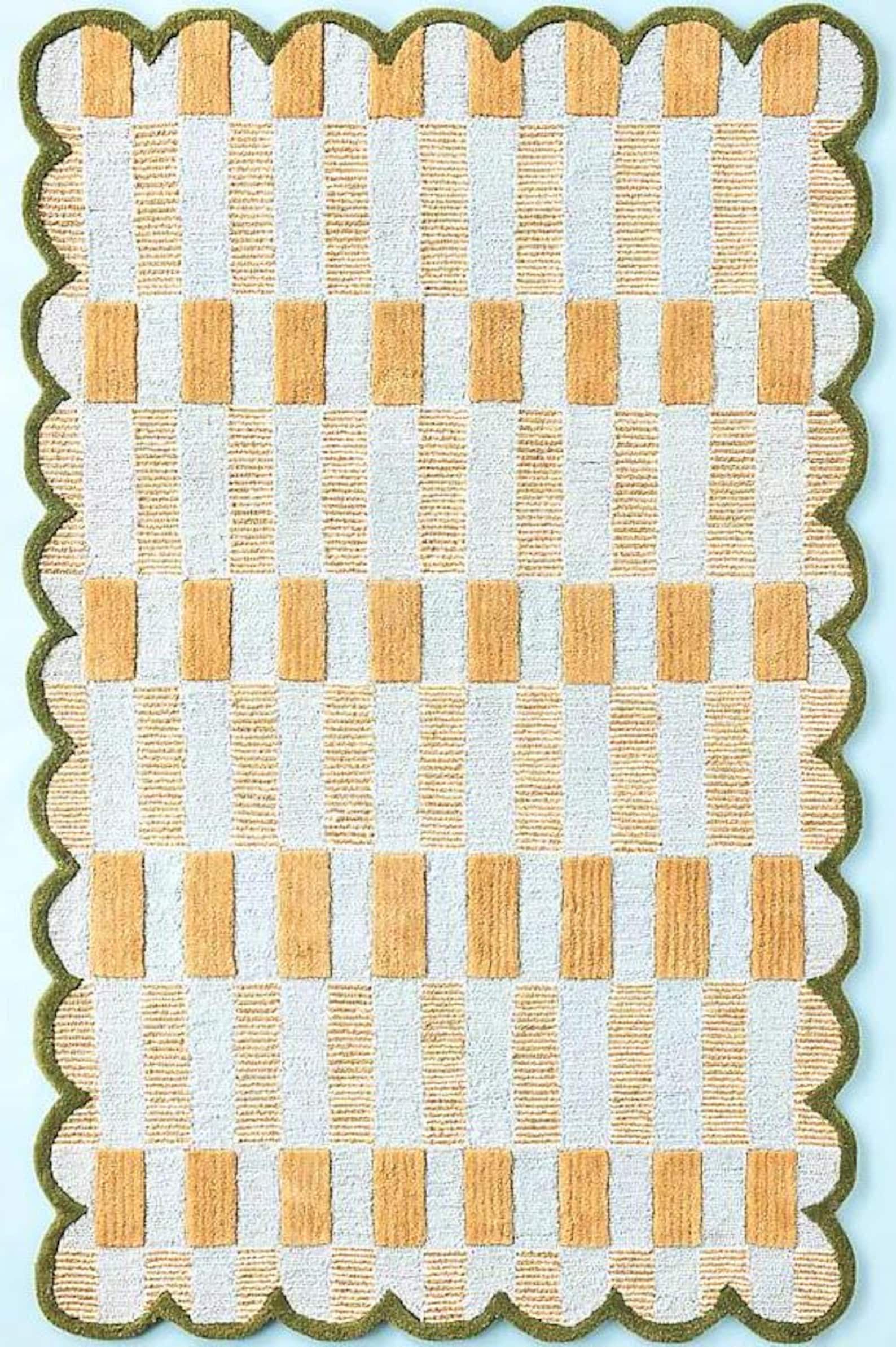 Matilda Hand Tufted Wool Area Rug Designer Borders 100% Woolen Handmade Rug Brown and Green Carpet For Bedroom, Living Room and Dining Room