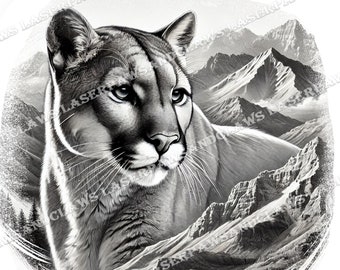 Mountain Lion | Cougar | Laser Burn PNG | 3D Illusion | Engrave | Laser Ready | Digital Design File | Nature | Forest | Mountains |