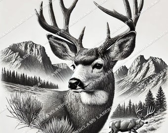 Buck Deer Laser Burn PNG 3D Illusion Engrave Laser Ready Digital Design File Forest Mountains Nature