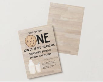 What fun to be ONE, milk and cookies birthday party invitation