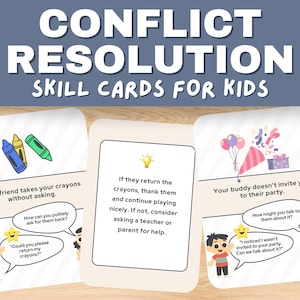 Conflict Resolution Skill Cards | 25 Scenarios & Lessons for Kids | Grades K-3 | Printable Social Skills Classroom Tool | Problem Solving