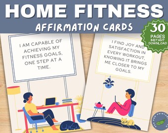 Home Fitness Affirmation Cards – 30 Printable Motivational Quotes & Affirmations for Workout Inspiration | A4 and US Letter Sizes