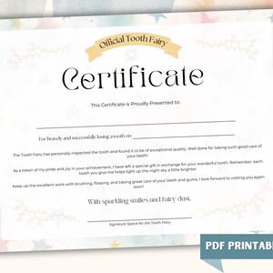 Tooth Fairy Certificate for Losing Tooth, Girls Award, Boys Award, Glimmer & Fairytale, Milestone Celebration | Sparkling | Glitter