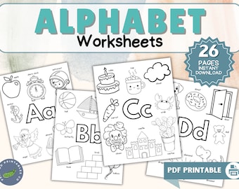 Alphabet Worksheets for Kindergarten | ABC Letter Practice with Pictures and Words | Early Learning Printable Activities