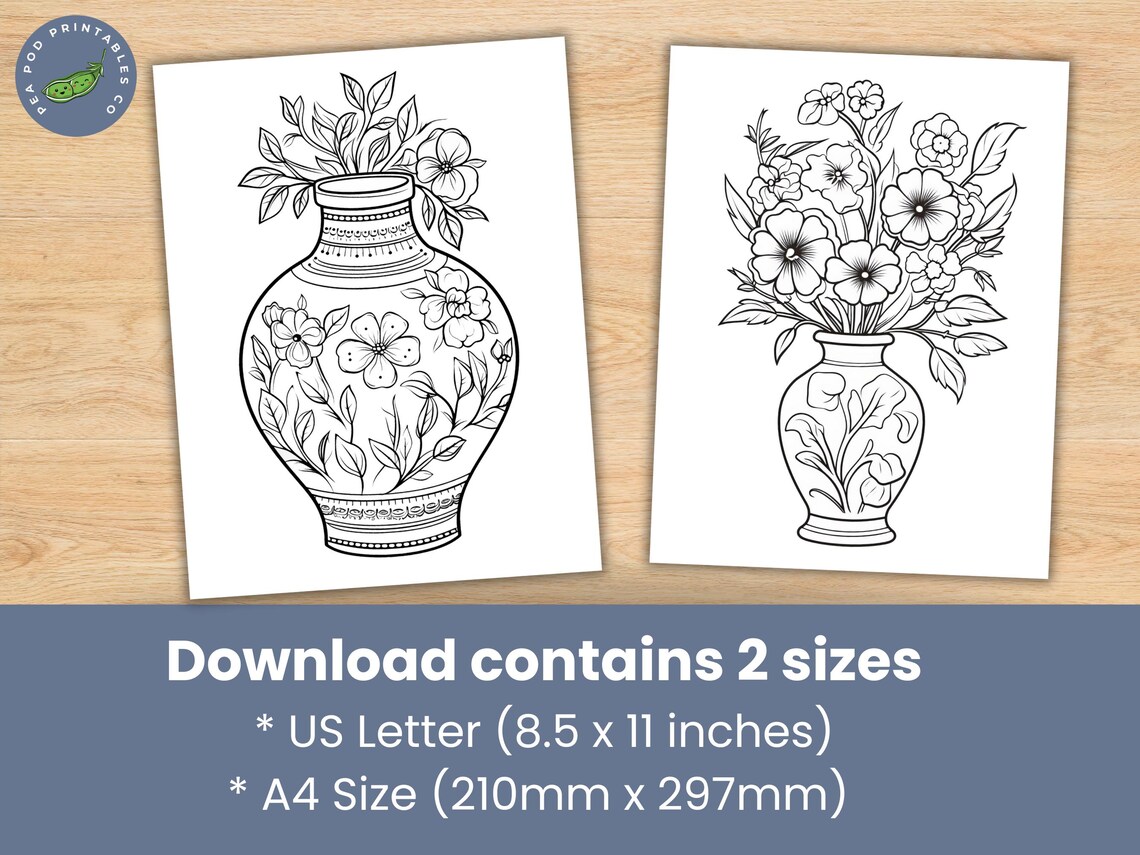 Flower in a Vase Coloring Pages – Printable Set of Elegant Floral ...
