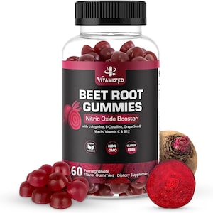 Beet Root Gummies: Nitric Oxide Booster, Pomegranate Flavor (60 Gummies)