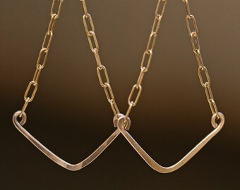 Gold Chevron Earrings - Gold Dangle Earrings - Hammered Gold Earrings