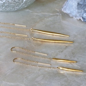 Long Gold Threader Earrings, Gold Dangle Earrings, Long Gold Spike Earrings