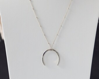 Crescent Moon Necklace, Gold Crescent Moon Pendant, Hammered Silver Crescent Moon Necklace, Upside Down Crescent Moon Necklace