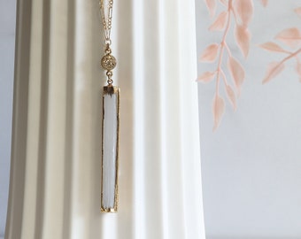 Luxury Long Gold Selenite Necklace. Raw Selenite Pendant Necklace, Gold Druzy Accent, 14k Gold Filled Chain, Gift for Her