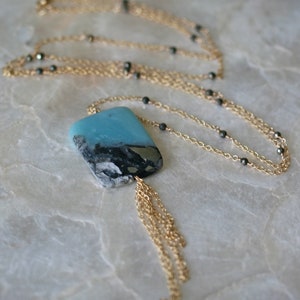Long Jasper Necklace, Turquoise Jasper Necklace, Long Blue Necklace, Portrait Jasper Necklace