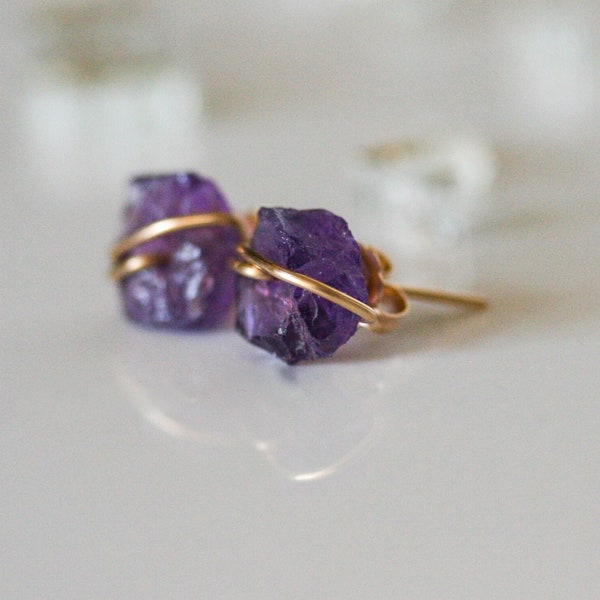 Raw Amethyst Earrings, Dainty Amethyst Earrings, February Birthstone, Minimalist Earrings, Stud Earrings