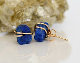 Raw Lapis Lazuli Stud Earrings, Natural Lapis Earrings, Raw Blue Stone Earrings, Cobalt Blue Stud Earrings