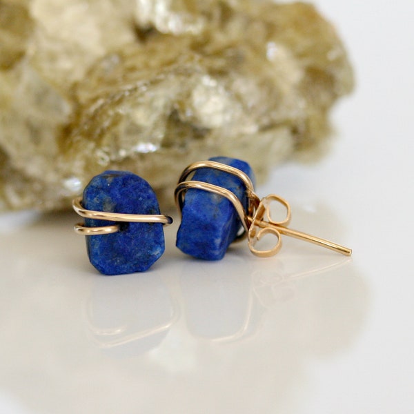 Raw Lapis Lazuli Stud Earrings, Natural Lapis Earrings, Raw Blue Stone Earrings, Cobalt Blue Stud Earrings