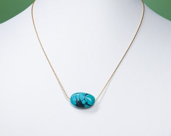Turquoise Necklace, Floating Stone Necklace, Turquoise and Gold Necklace, Short Gold Necklace with Turquoise, Floating Turquoise Necklace