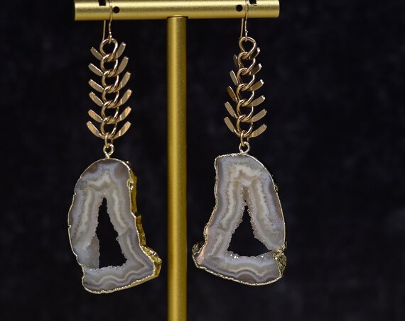 Agate Geode Slice Statement Earrings