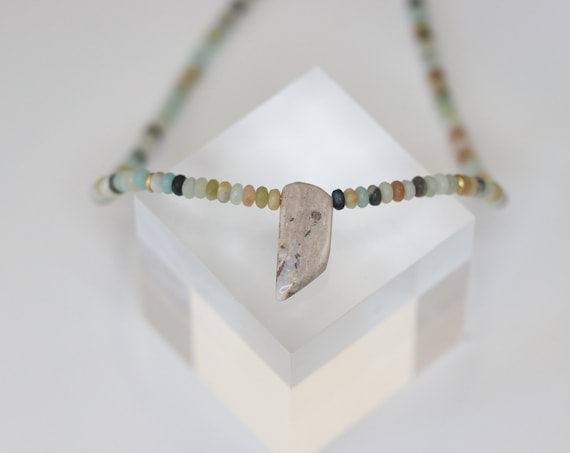 Boulder Opal Pendant, Beaded Layer Necklace, Amazonite Necklace, Multi Color beaded Necklace