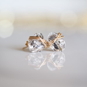Herkimer Diamond Stud Earrings, Gold Herkimer Diamond Stud Earrings, Silver Herkimer Diamond Stud Earrings image 1
