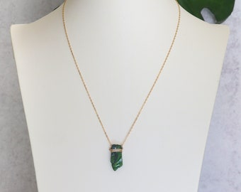 Raw Gemstone Necklace, Chrome Diopside Pendant, Green Stone Necklace, Raw Wire Wrapped Gem, Unique Gift for Woman, Customized Necklace