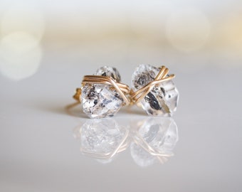 Herkimer Diamond Stud Earrings, Gold Herkimer Diamond Stud Earrings, Silver Herkimer Diamond Stud Earrings