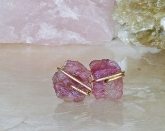 Raw Pink Tourmaline Stud Earrings, Natural Tourmaline Earrings, Raw Pink Stone Earrings, Pink Stud Earrings