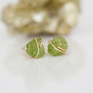 Raw Peridot Stud Earrings, Green Stud Earrings,  Raw Gemstone Studs, August Birthstone, Birthstone Jewelry, Gift for Her