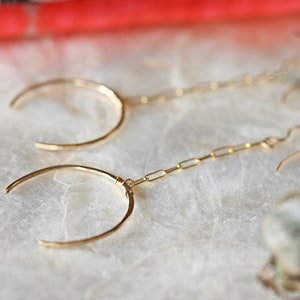 Crescent Moon Earrings, Gold Dangle Earrings, Long Crescent Moon Earrings, Gold Crescent Moon Earrings, Hammered Gold Earrings