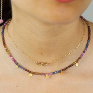 Collier de pierres précieuses multicolores, tour de cou en perles de saphir, tour de cou en rubis, délicat, longueur réglable, cadeau pour elle