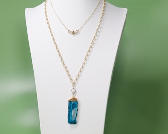 Chrysocolla Pendant Necklace on 14k Gold Filled Chain, Opal Accents, Statement Layering Necklace, Gift for Her