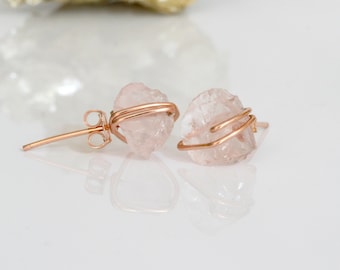 Raw Rose Quartz Stud Earrings, Rose Quartz Studs, January Birthstone, Universal Love Stone, Pink Stone Earrings, Natural Rose Quartz Studs