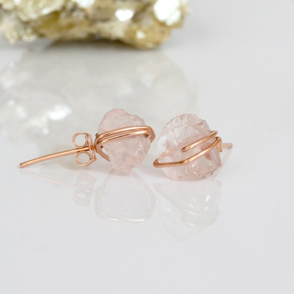 Raw Rose Quartz Stud Earrings, Rose Quartz Studs, January Birthstone, Universal Love Stone, Pink Stone Earrings, Natural Rose Quartz Studs